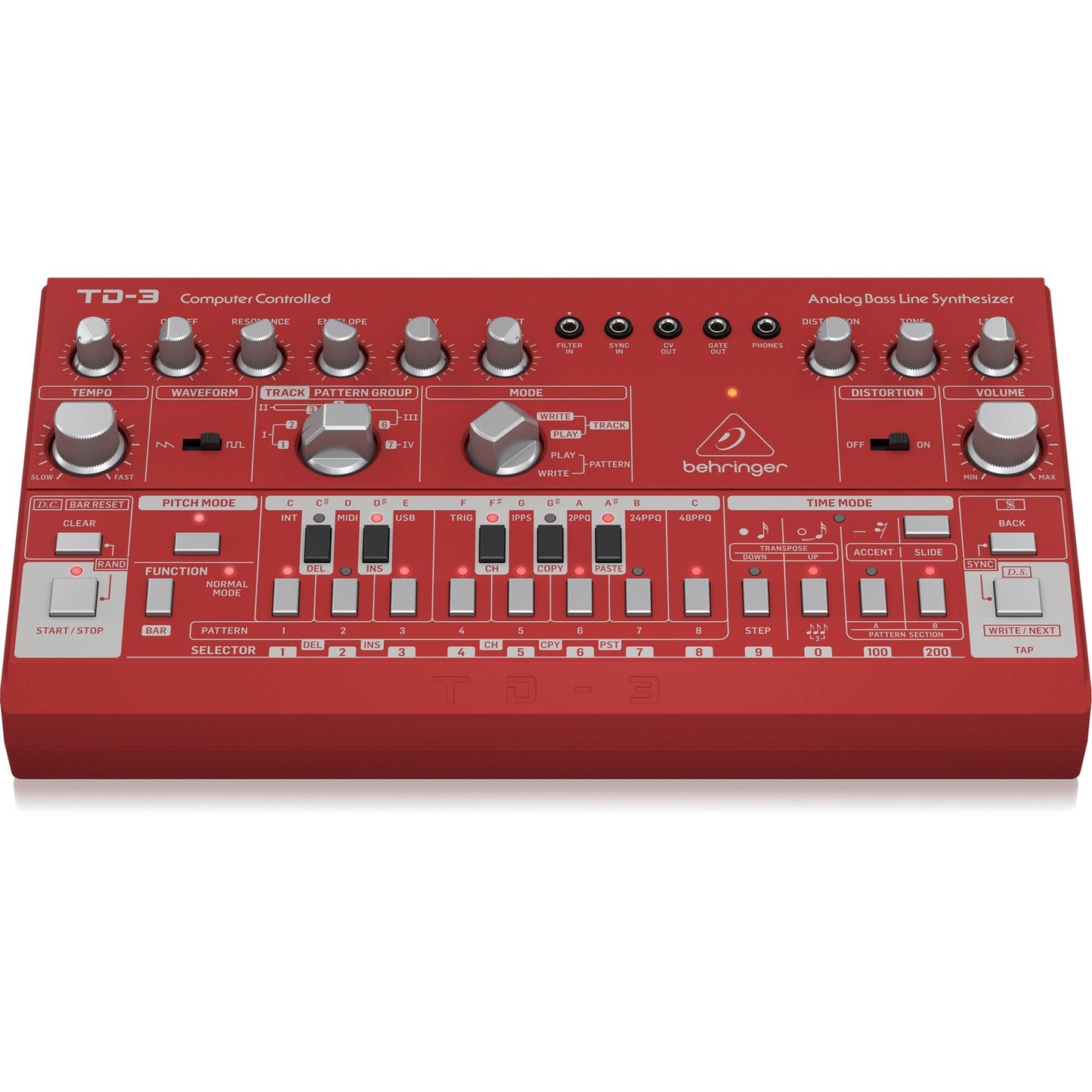 Behringer TD-3-RD Analog Bass Line Synthesizer with 16-Step Sequencer - Red