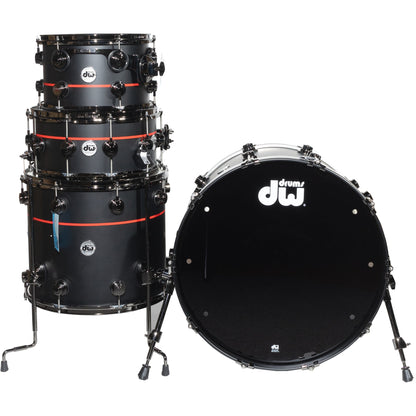 Drum Workshop 4-Piece Shell Kit - Matte Black Hard Satin with Red Pin Stripe