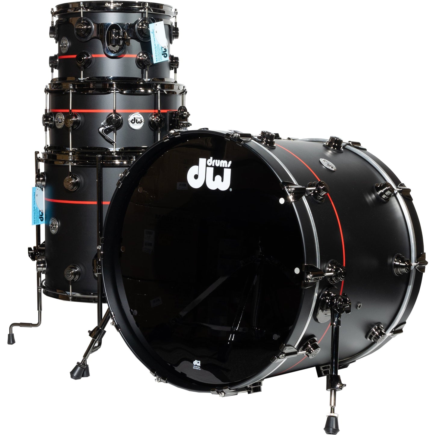 Drum Workshop 4-Piece Shell Kit - Matte Black Hard Satin with Red Pin Stripe