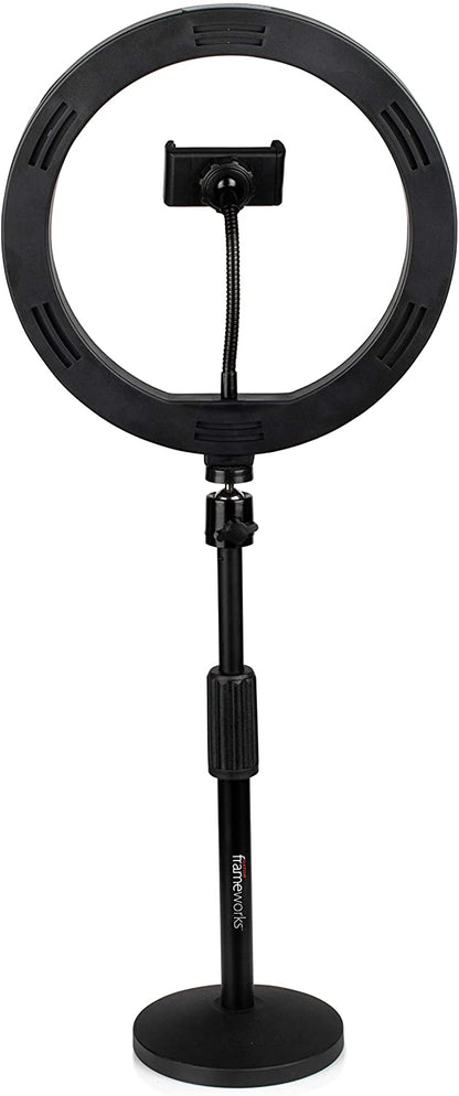 Gator 10” LED Desktop Ring Light Stand w/Phone Holder & Compact Weighted Base