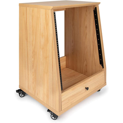 Gator Elite Furniture Series 12U Angled Studio Rack with Locking Casters – Natural Maple Matte