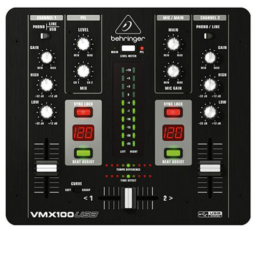 Behringer Pro Mixer VMX100USB Professional 2-Channel DJ Mixer with USB/Audio Interface, BPM Counter and VCA Control