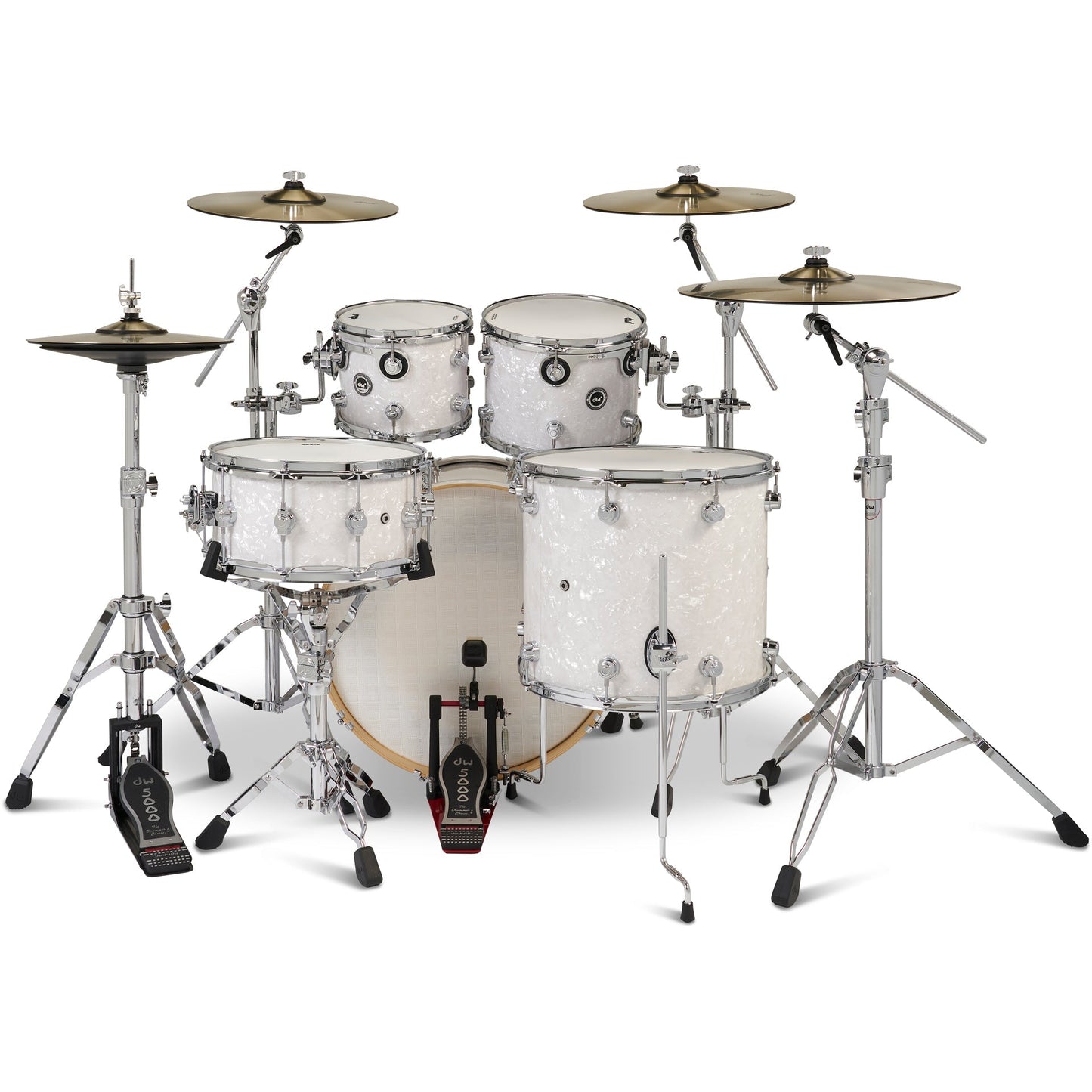 Drum Workshop DWe 5-Piece Drum Kit Bundle - White Marine Pearl Finish Ply
