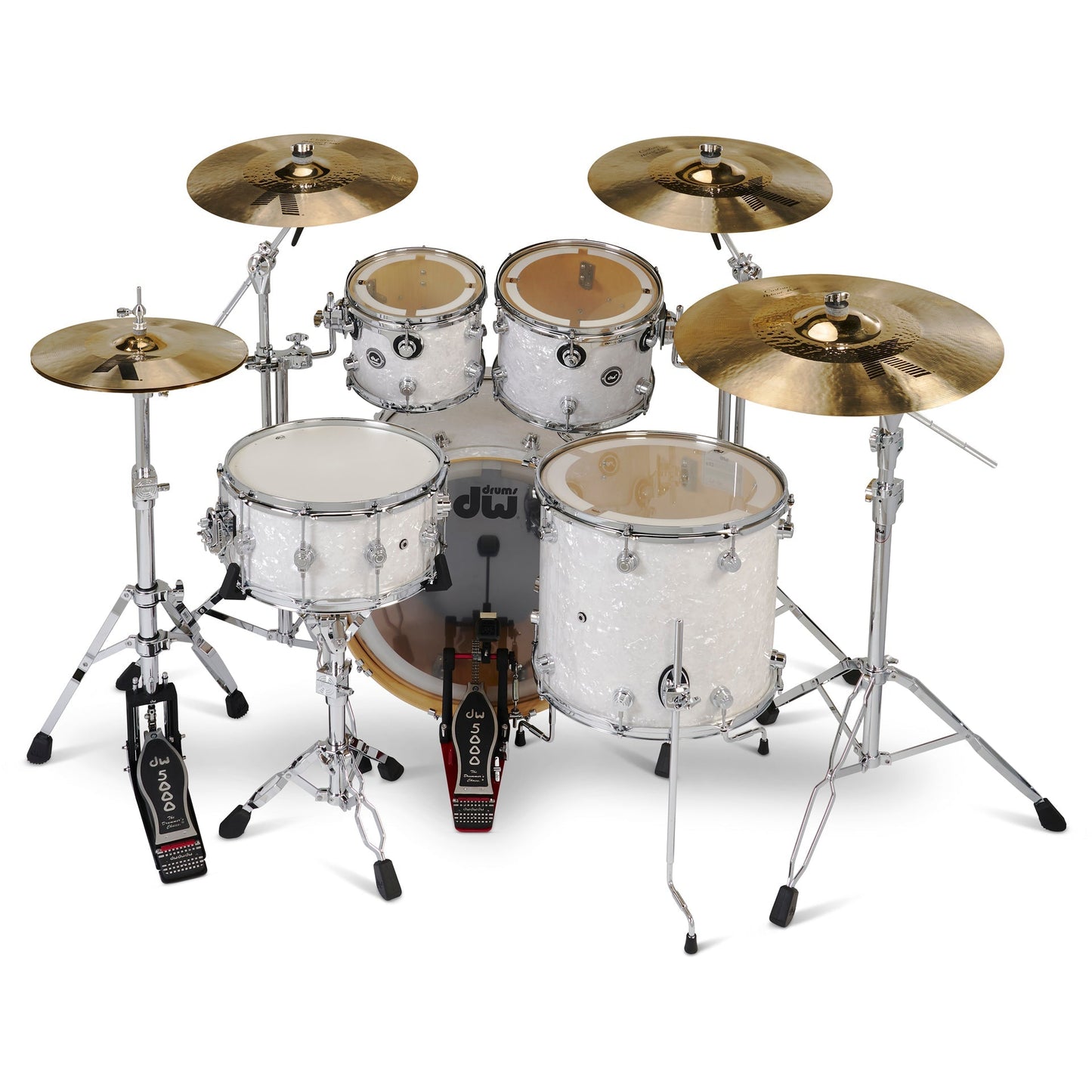 Drum Workshop DWe 5-Piece Drum Kit Bundle - White Marine Pearl Finish Ply