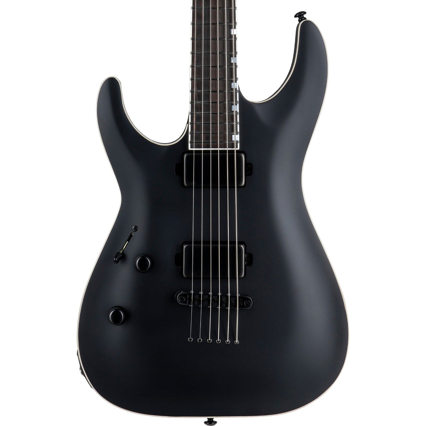 ESP LTD MH-1000 Baritone Left Handed Electric Guitar, Black Satin