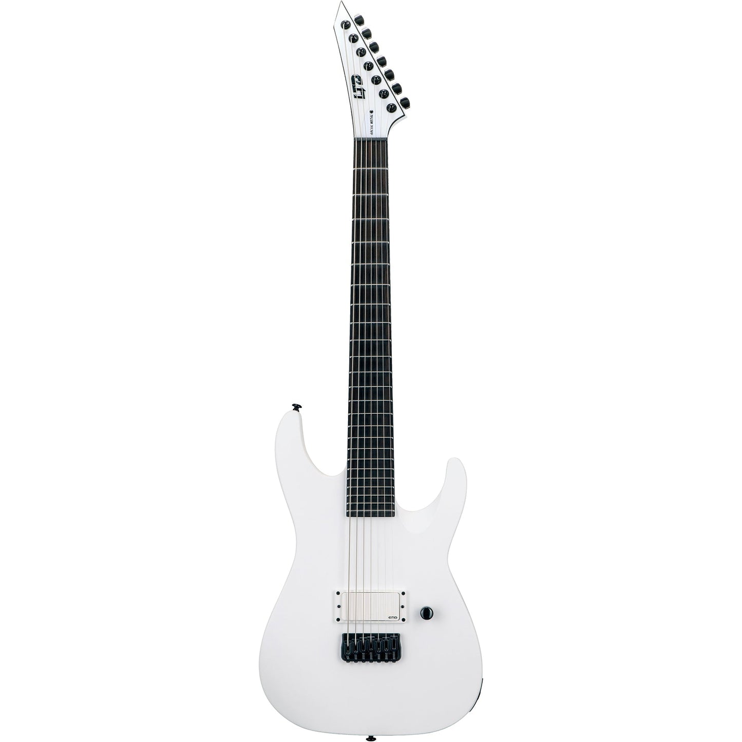 ESP LTD M-7HT Baritone 7-String Arctic Metal Electric Guitar, Snow White Satin